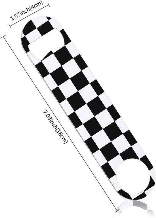 Black White Checkered Stainless Steel Bottle Opener Cool Car Racing Sports Plaid Pattern Geometric Design Flat Beer Bottle Opener Keychain for Home Kitchen Bar Restaurant Party Birthday Gift
