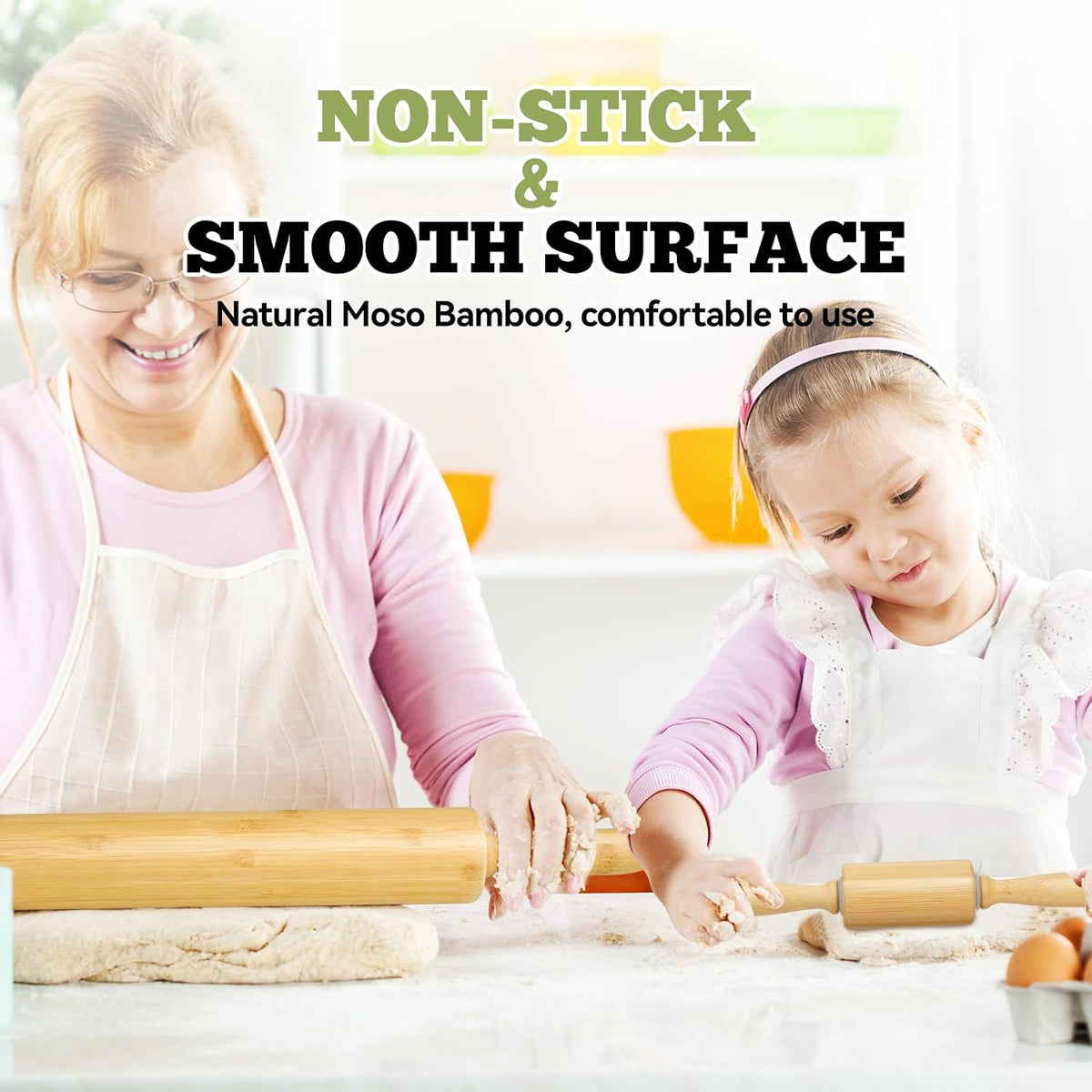 17.5 inch Wooden Rolling Pin for Baking - Long Dough Roller for All Baking Needs