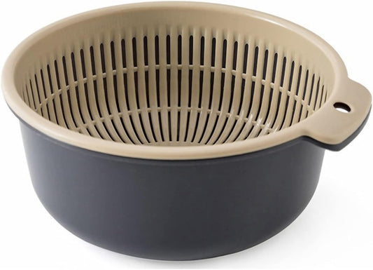 Kitchen Strainer Colander Bowl Sets, 2-in-1 Washing Bowl and Strainer Double-Layer Plastic Fruits Vegetable Washing Basket for Cleaning Washing Mixing(L-Round)