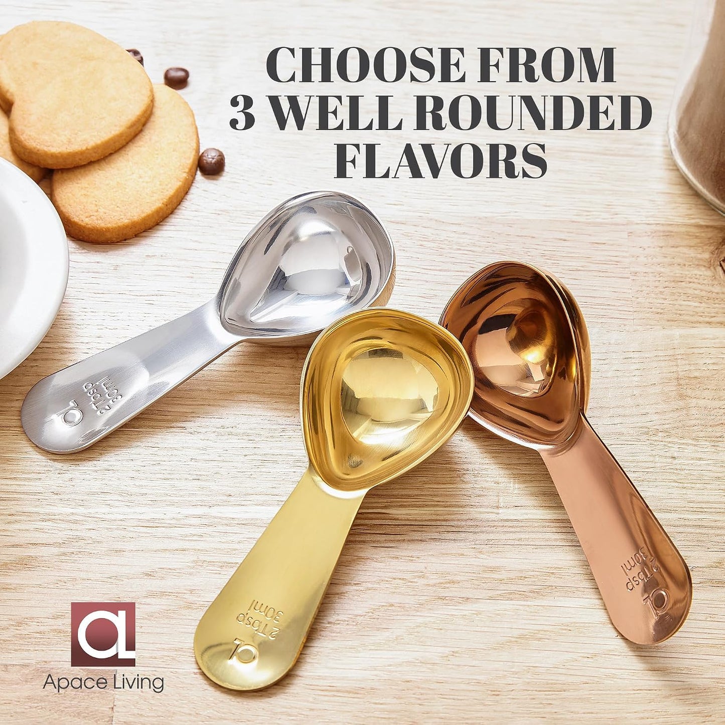 Coffee Scoop (Set of 2) - 2 Tablespoon (2 Tbsp / 1/8 Cup / 1 oz) - The Best Stainless Steel Measuring Spoons for Coffee, Tea, and More (2, Rose Gold)