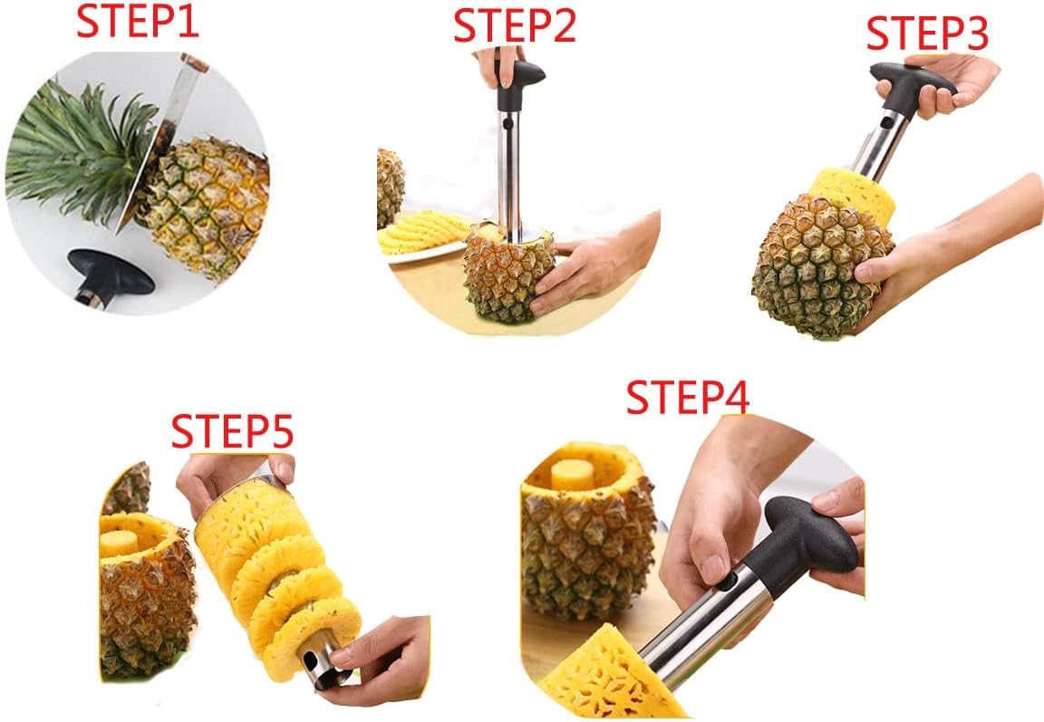 Apple Slicer Corer with 12 Blades, Cherry & Olive Pitter, Pineapple Corer Peeler Slicer Cutter and Jalapeno Pepper Core Remover, 4-piece Set Bundle Kitchen Gadget Tools