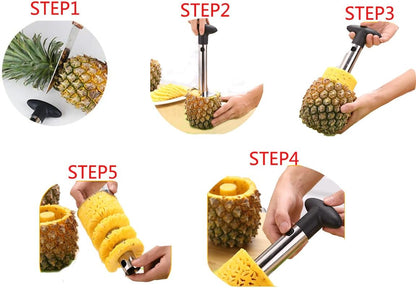 Apple Slicer Corer with 12 Blades, Cherry & Olive Pitter, Pineapple Corer Peeler Slicer Cutter and Jalapeno Pepper Core Remover, 4-piece Set Bundle Kitchen Gadget Tools