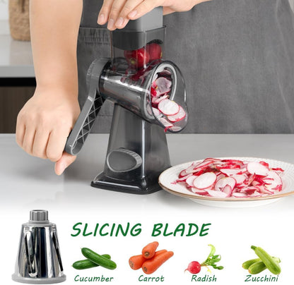 3 in 1 Manual Vegetable Cutter Machine with Stainless Steel Changeable Blades Rotary Cheese Grater Kitchen Tool Potato Slicer Shredder Nuts Chocolate Chopper (Transparent black)