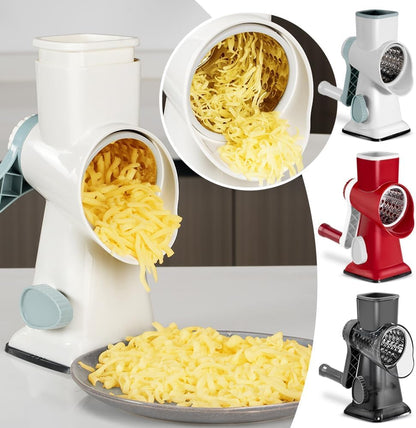 3 in 1 Manual Vegetable Cutter Machine with Stainless Steel Changeable Blades Rotary Cheese Grater Kitchen Tool Potato Slicer Shredder Nuts Chocolate Chopper (Transparent black)