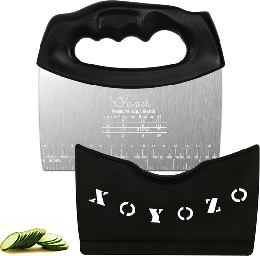 Bench Scraper Dough Cutter Salad Chopper with Cover and Large Stainless Steel Blade Vegetable Knife for Butter, Pizza, Cake, Onion