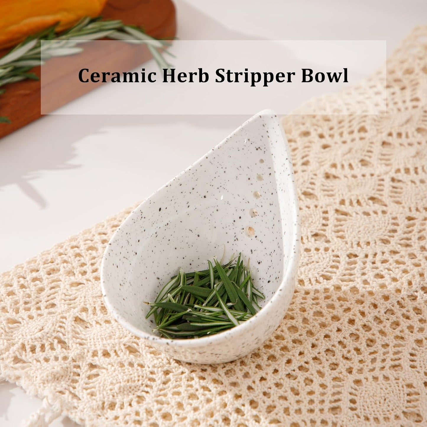 Herb Stripper Bowl, Ceramic Herb Peeling Bowl, Herbs Leaf Stripping Tool | Kitchen Pottery Herb Peeler for Thyme, Basil, Rosemary, Parsley, Oregano, Cilantro Stripper, Reactive Glaze (Blue)