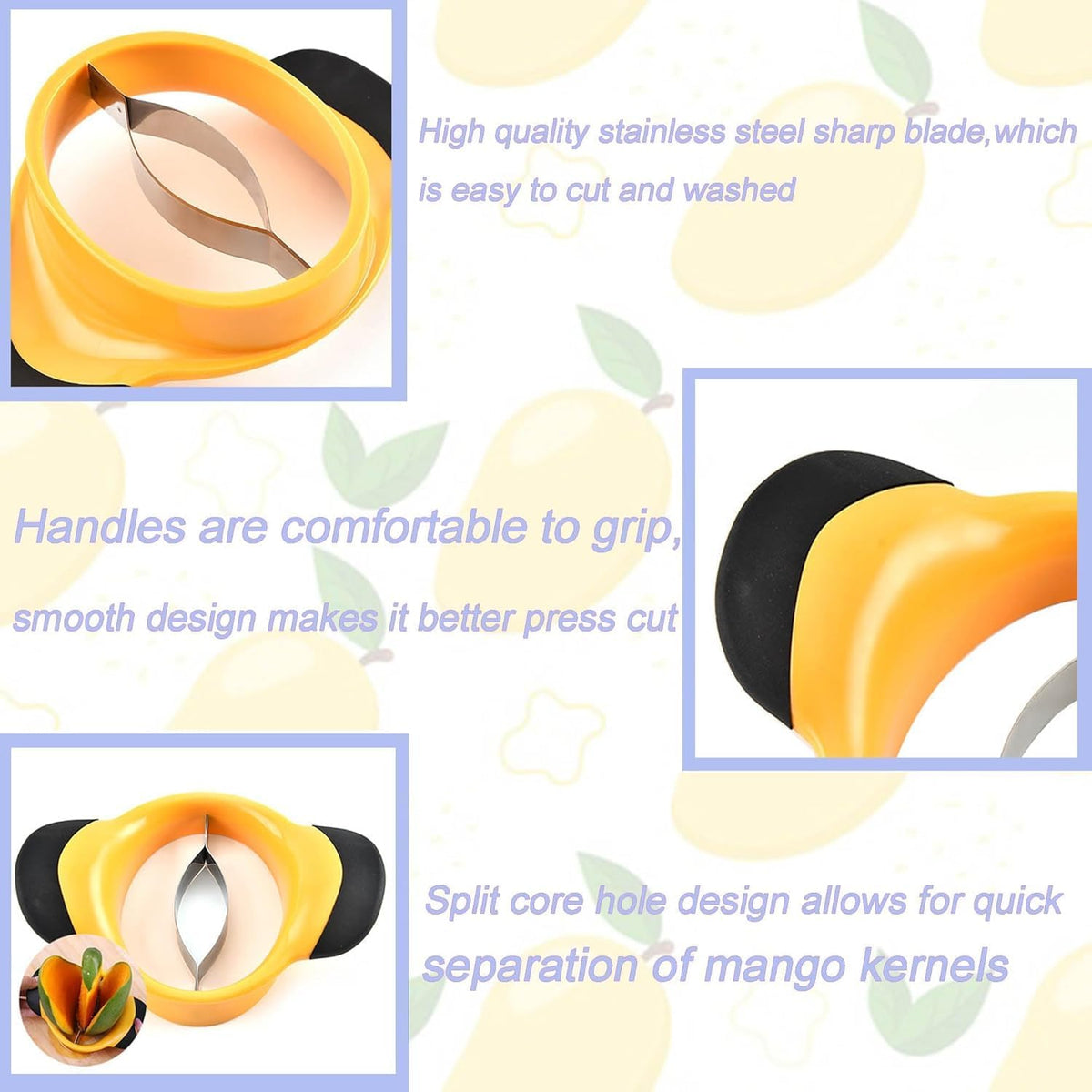 Mango Slicer Corer Kit with Bonus Fork Gloves Stainless Steel Fruit Tool