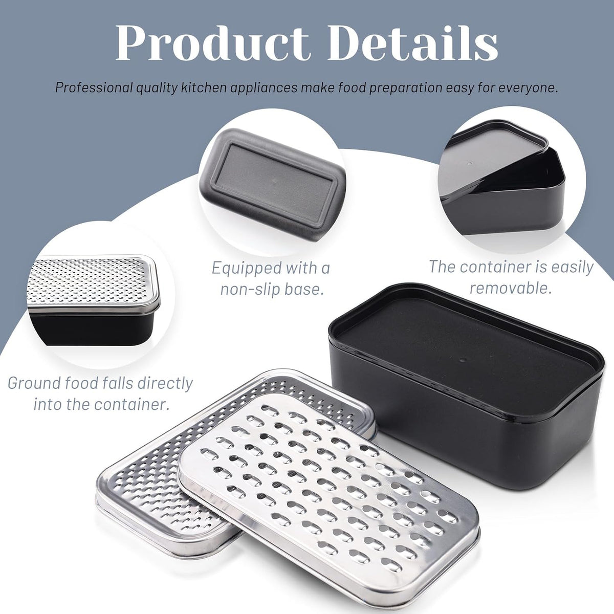 Cheese Grater with Container, Stainless Steel Cheese Shredder, Multifunctional Box Grater, Graters for Kitchen to Shredding Vegetable, Fruits