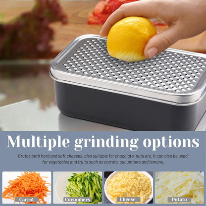 Cheese Grater with Container, Stainless Steel Cheese Shredder, Multifunctional Box Grater, Graters for Kitchen to Shredding Vegetable, Fruits