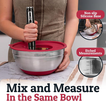 6pc Stainless Steel Mixing Bowls with Lids Set, 7 Qt, Black