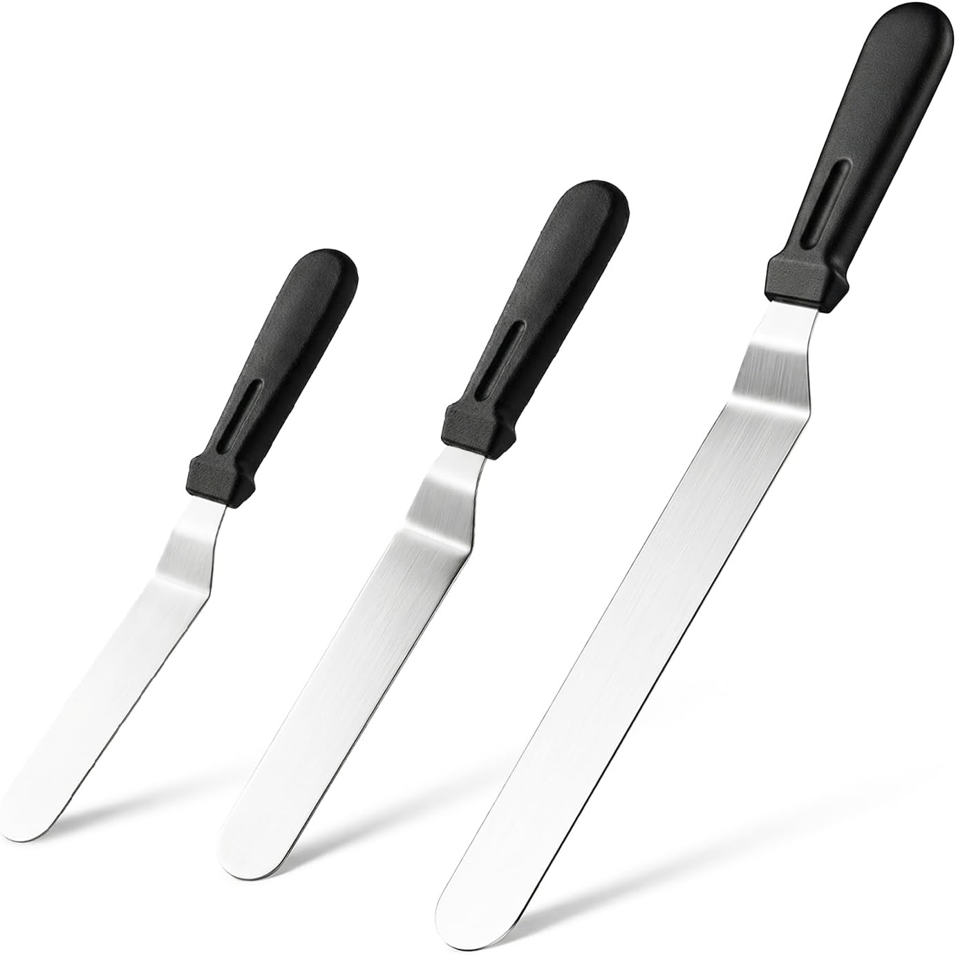 Icing Spatula Set of 3 – Professional-Style Angled Offset Spatula 6, 8 & 10 Inch Stainless Steel Blades – Ergonomic Non-Slip Handle Cake Spatula for Cake Decorating, Baking & Pastry