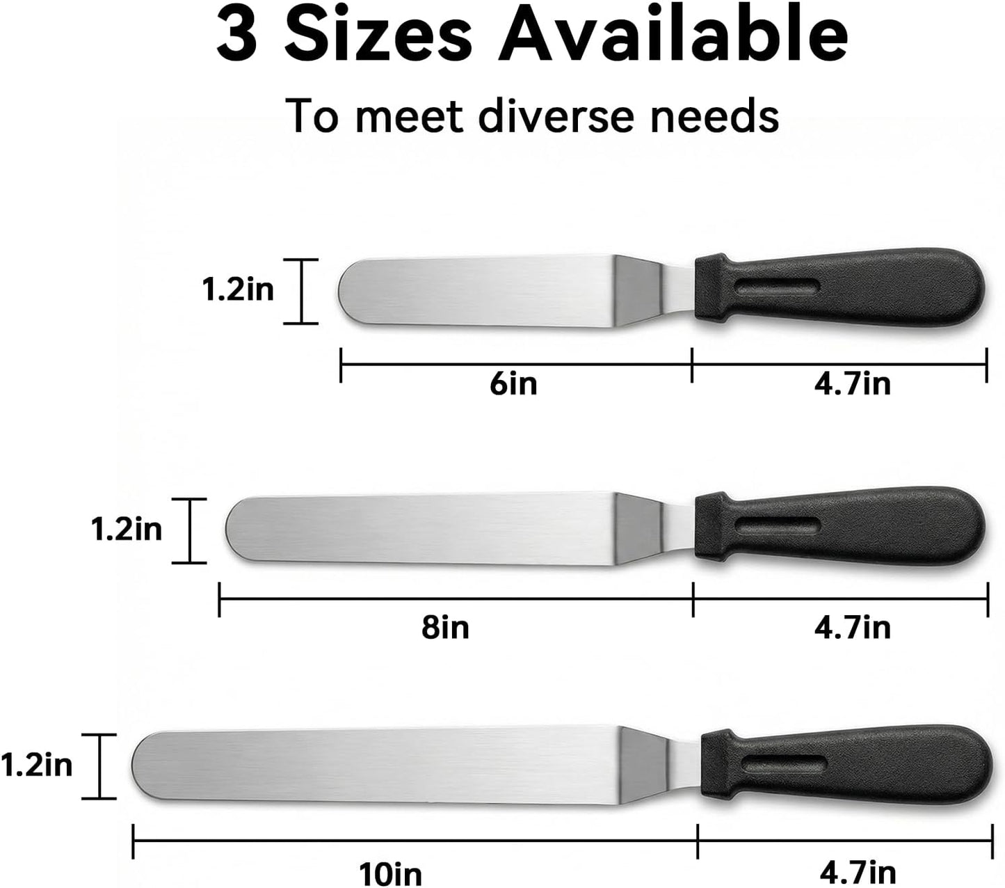 Icing Spatula Set of 3 – Professional-Style Angled Offset Spatula 6, 8 & 10 Inch Stainless Steel Blades – Ergonomic Non-Slip Handle Cake Spatula for Cake Decorating, Baking & Pastry