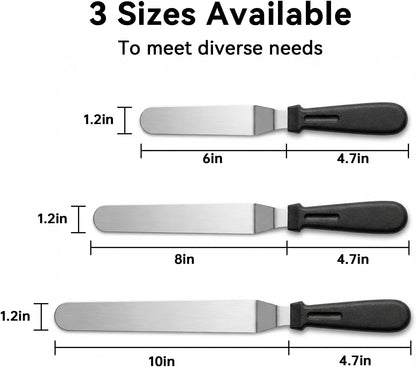 Icing Spatula Set of 3 – Professional-Style Angled Offset Spatula 6, 8 & 10 Inch Stainless Steel Blades – Ergonomic Non-Slip Handle Cake Spatula for Cake Decorating, Baking & Pastry