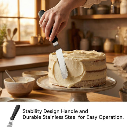 Icing Spatula Set of 3 – Professional-Style Angled Offset Spatula 6, 8 & 10 Inch Stainless Steel Blades – Ergonomic Non-Slip Handle Cake Spatula for Cake Decorating, Baking & Pastry