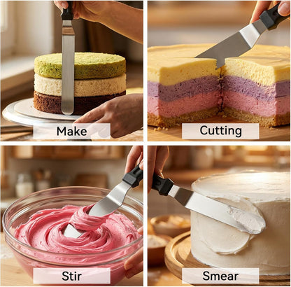 Icing Spatula Set of 3 – Professional-Style Angled Offset Spatula 6, 8 & 10 Inch Stainless Steel Blades – Ergonomic Non-Slip Handle Cake Spatula for Cake Decorating, Baking & Pastry