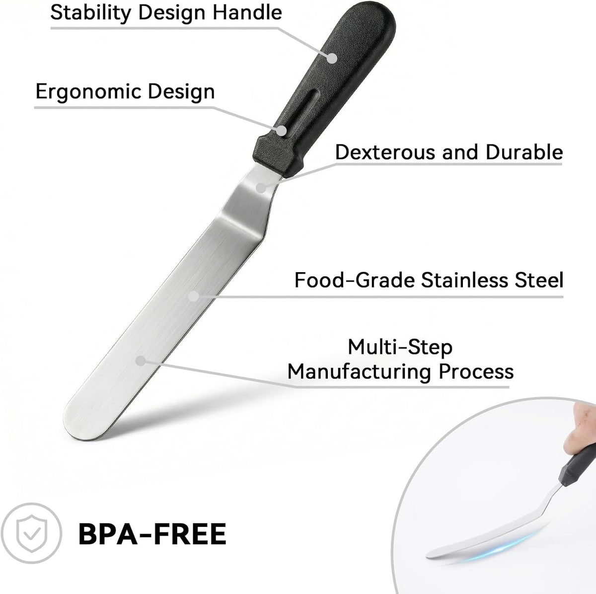 Icing Spatula Set of 3 – Professional-Style Angled Offset Spatula 6, 8 & 10 Inch Stainless Steel Blades – Ergonomic Non-Slip Handle Cake Spatula for Cake Decorating, Baking & Pastry