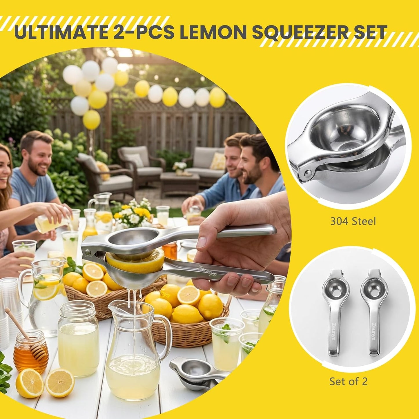 3Pcs Stainless Steel Lemon Squeezer, Fruit Squeezers for Outdoor Lemon Party, Manual Juicer Set, Heavy Duty Large Lime Squeezer, Suitable for Lemon and Fruit Squeezers