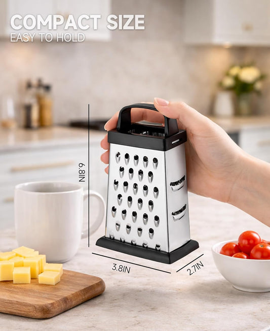 Cheese Grater, 4-Sided Mini Box Grater, Stainless Steel | For cheese, Parmesan & vegetables, compact 4-sided design, dishwasher safe for easy cleaning