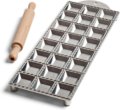 Ravioli Mold - Pasta Cutter Makes 12 Round 2” Raviolis - Easy to Use Stuffed Pasta Maker with Wood Roller and Non-Slip Rubber Feet - Made in Italy Kitchen Tools