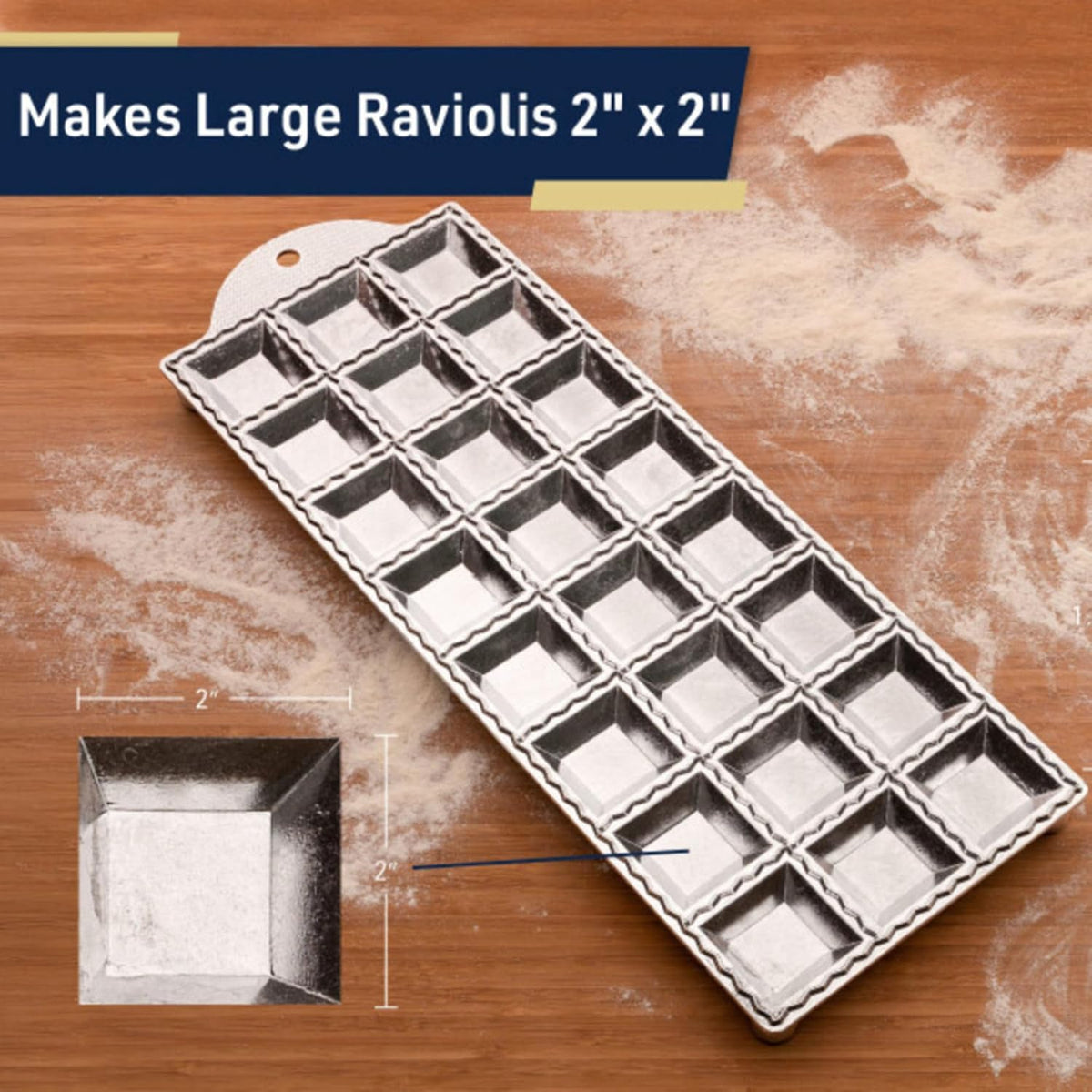 Ravioli Mold - Pasta Cutter Makes 12 Round 2” Raviolis - Easy to Use Stuffed Pasta Maker with Wood Roller and Non-Slip Rubber Feet - Made in Italy Kitchen Tools