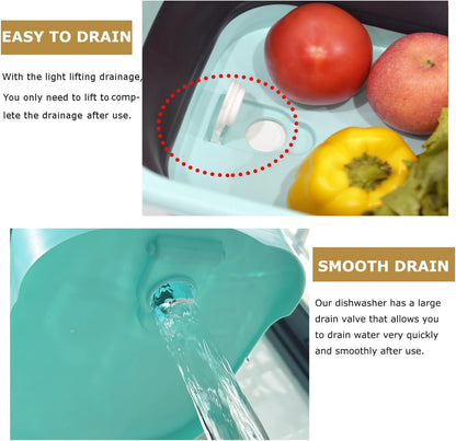 11L（2.91 Gallon） Collapsible Dish Basin with Drain Plug, Space Saving Outdoor Multiuse Foldable Sink Tub, Dishpan, Portable Kitchen Storage Tray for Vegetable Washing, Camping, RV (Green)