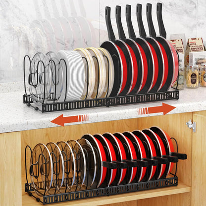 2 Pack Pot and Pan Lid Organizer Holder Storage Rack, Black | 12"-23" Expandable, 14 Adjustable Dividers, Sturdy Metal Construction, Easy Assembly