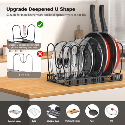 2 Pack Pot and Pan Lid Organizer Holder Storage Rack, Black | 12"-23" Expandable, 14 Adjustable Dividers, Sturdy Metal Construction, Easy Assembly