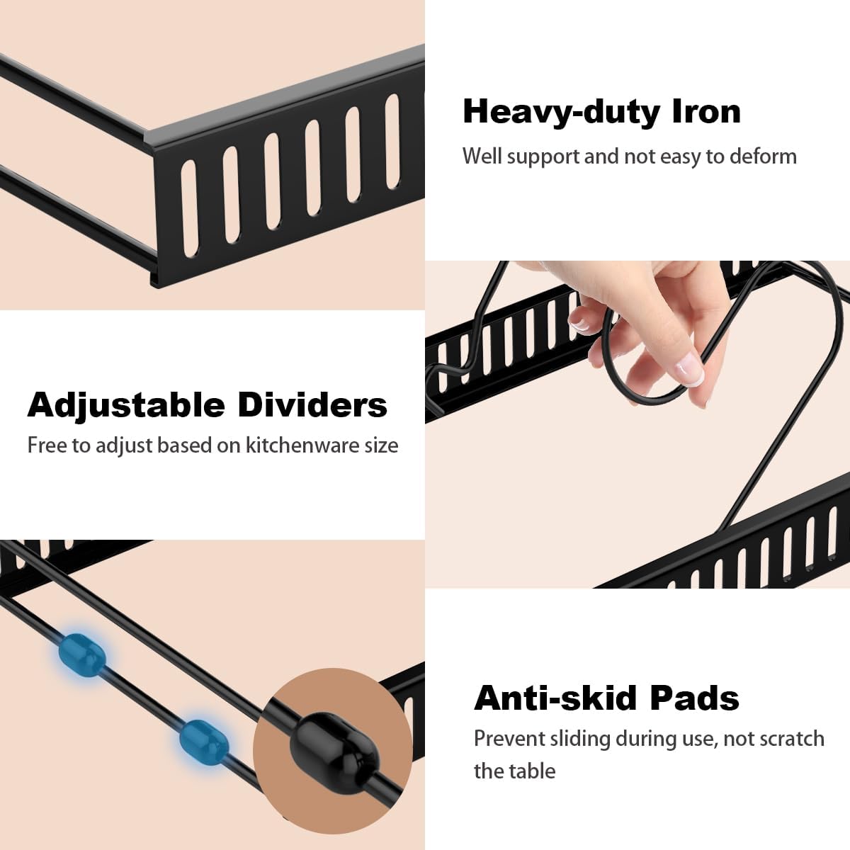 2 Pack Pot and Pan Lid Organizer Holder Storage Rack, Black | 12"-23" Expandable, 14 Adjustable Dividers, Sturdy Metal Construction, Easy Assembly