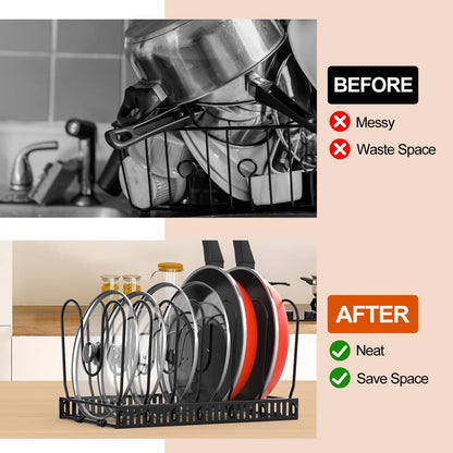 2 Pack Pot and Pan Lid Organizer Holder Storage Rack, Black | 12"-23" Expandable, 14 Adjustable Dividers, Sturdy Metal Construction, Easy Assembly