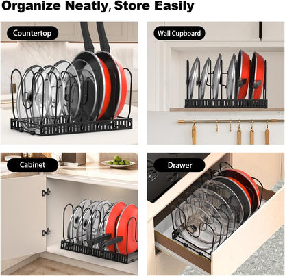 2 Pack Pot and Pan Lid Organizer Holder Storage Rack, Black | 12"-23" Expandable, 14 Adjustable Dividers, Sturdy Metal Construction, Easy Assembly