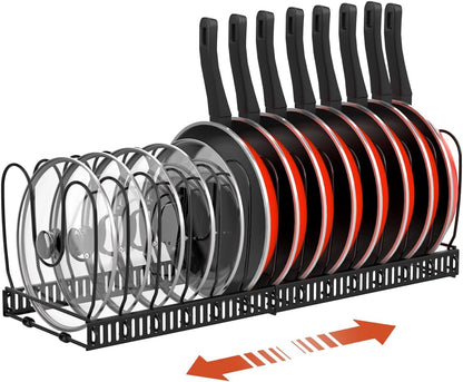 2 Pack Pot and Pan Lid Organizer Holder Storage Rack, Black | 12"-23" Expandable, 14 Adjustable Dividers, Sturdy Metal Construction, Easy Assembly
