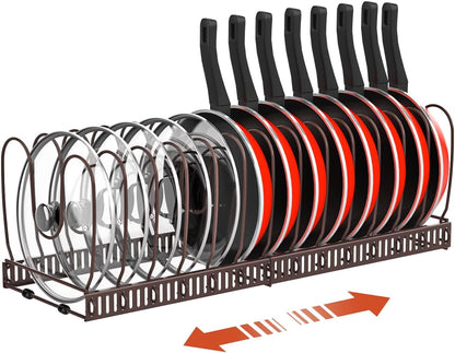 2 Pack Pot and Pan Lid Organizer Holder Storage Rack, Black | 12"-23" Expandable, 14 Adjustable Dividers, Sturdy Metal Construction, Easy Assembly