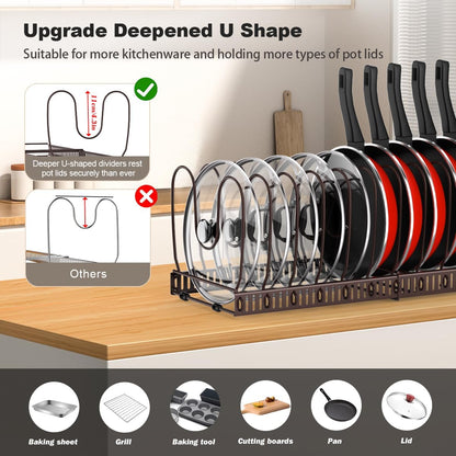 2 Pack Pot and Pan Lid Organizer Holder Storage Rack, Black | 12"-23" Expandable, 14 Adjustable Dividers, Sturdy Metal Construction, Easy Assembly