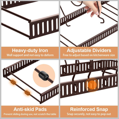 2 Pack Pot and Pan Lid Organizer Holder Storage Rack, Black | 12"-23" Expandable, 14 Adjustable Dividers, Sturdy Metal Construction, Easy Assembly