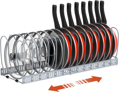 2 Pack Pot and Pan Lid Organizer Holder Storage Rack, Black | 12"-23" Expandable, 14 Adjustable Dividers, Sturdy Metal Construction, Easy Assembly