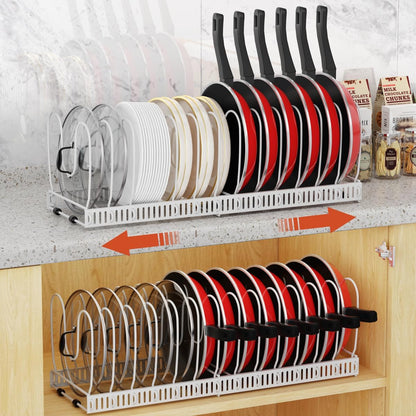 2 Pack Pot and Pan Lid Organizer Holder Storage Rack, Black | 12"-23" Expandable, 14 Adjustable Dividers, Sturdy Metal Construction, Easy Assembly