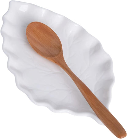 Ceramic Spoon Rest for Stove Top, 8 x 4.8 Inch Large Spoon Holder for Cooking Utensils, Spatula & Coffee Spoons,Farmhouse Kitchen Décor (White)