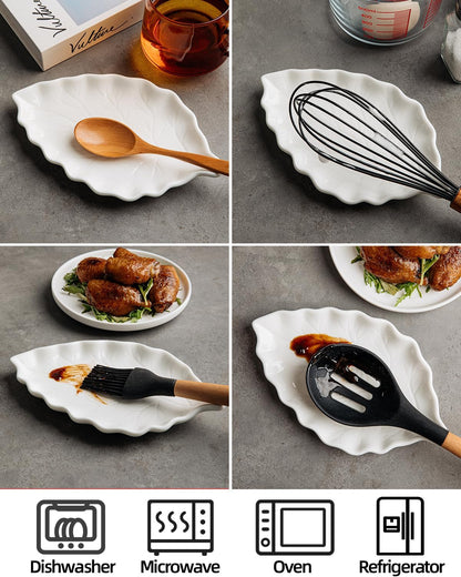Ceramic Spoon Rest for Stove Top, 8 x 4.8 Inch Large Spoon Holder for Cooking Utensils, Spatula & Coffee Spoons,Farmhouse Kitchen Décor (White)