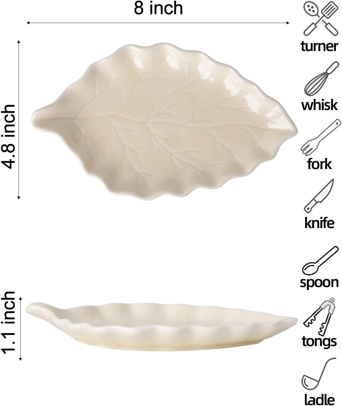 Ceramic Spoon Rest for Stove Top, 8 x 4.8 Inch Large Spoon Holder for Cooking Utensils, Spatula & Coffee Spoons,Farmhouse Kitchen Décor (White)