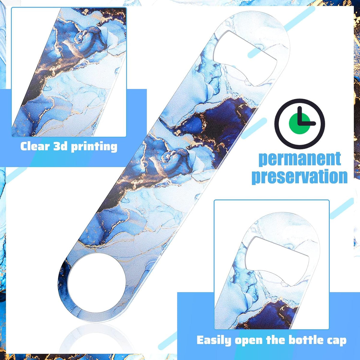 4 Pcs Flat Bottle Opener Heavy Duty Stainless Steel Opener,Marble Print