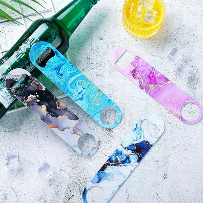 4 Pcs Flat Bottle Opener Heavy Duty Stainless Steel Opener,Marble Print