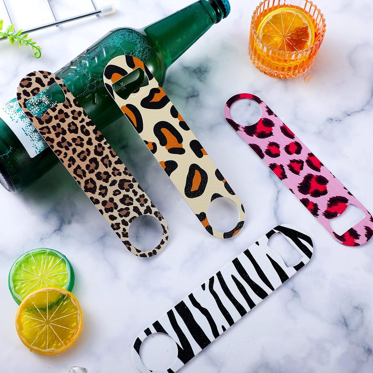 4 Pcs Flat Bottle Opener Heavy Duty Stainless Steel Opener,Marble Print