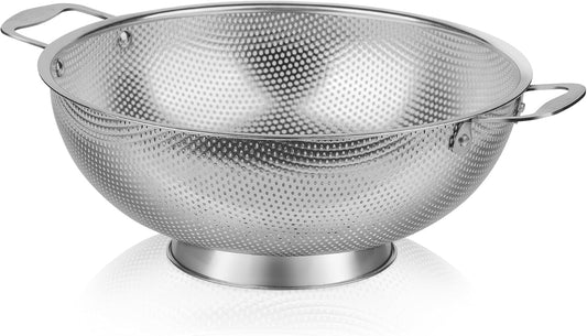 Large 6-Qt Colander, 18/8 Stainless Steel Mesh Strainer for Kitchen, Food Sieve with Riveted Handles and Self-draining Solid Ring Base, Great for Pasta, Rice, Vegetables and Fruits