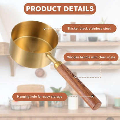 Stainless Steel Measuring Cups Set and Measuring Spoons Wooden Handle Metal Measure Cups and Spoons for Cooking and Baking, 8 Piece