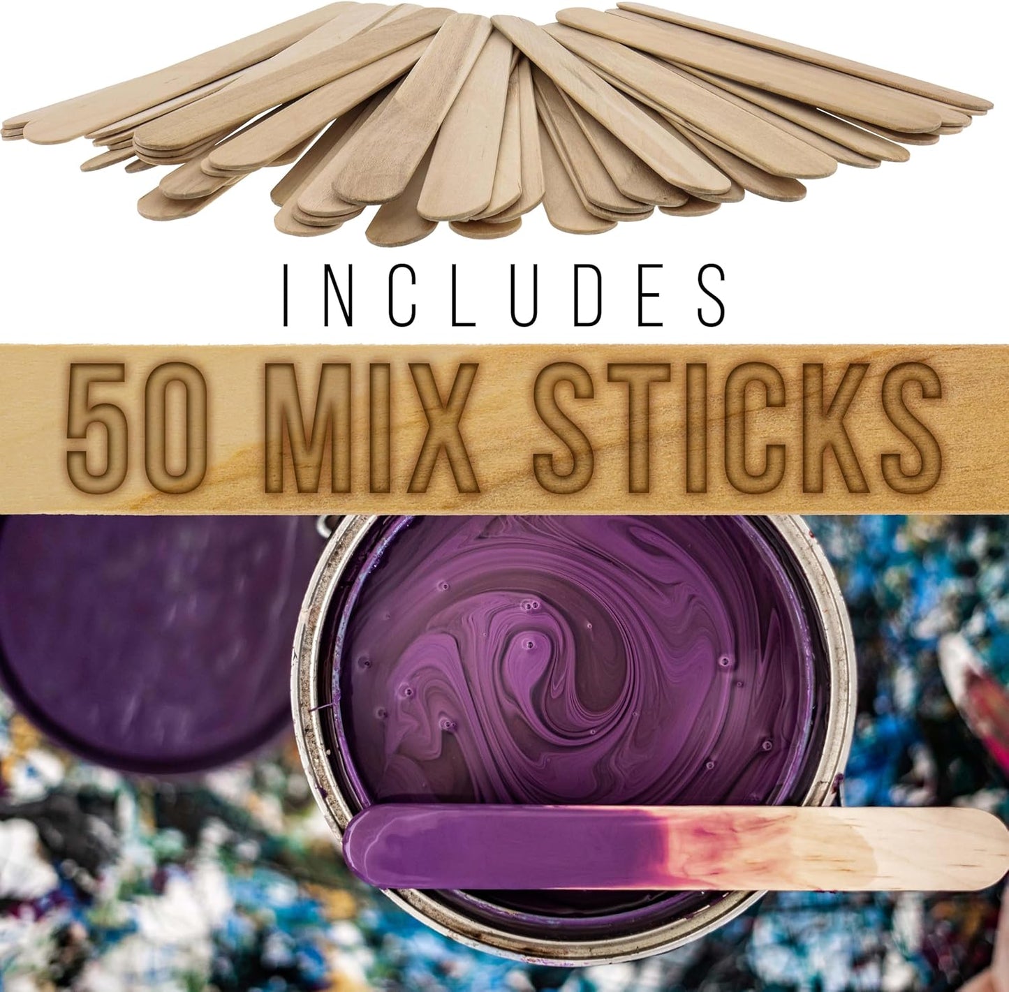 20 oz. (600ml) Graduated Plastic Mixing Cups - Box of 50 with 50 Mixing Sticks - Disposable Plastic Measuring Cups for Liquids, Paints, Resin, Epoxy, Art, Kitchen - Ratios 2-1, 3-1, 4-1 ML