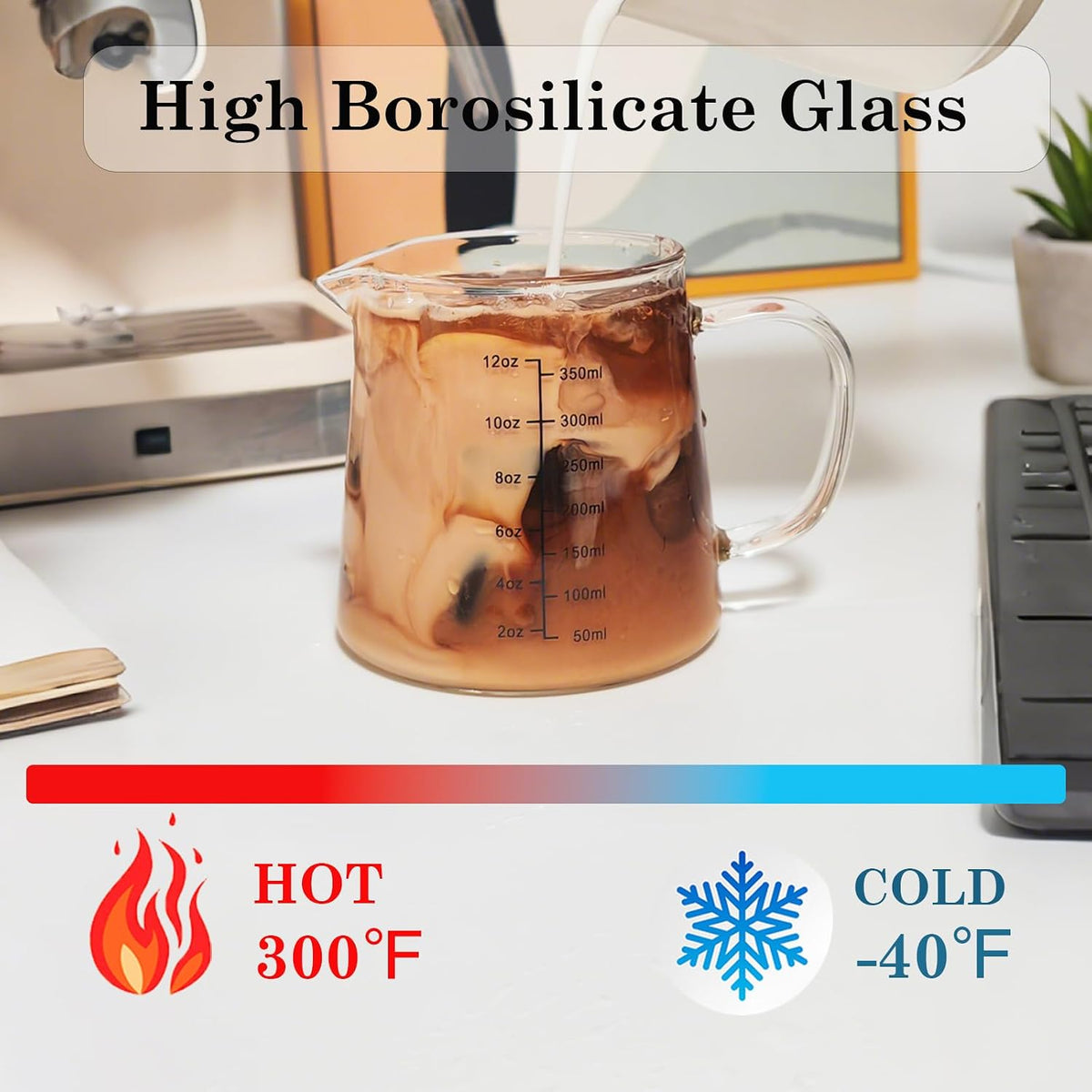Espresso Cups12OZ, Espresso Accessories, Expresso Shots Cup, Heat-resistant Glass Measuring Cup, Milk Frothing Pitcher, Frother Cup, Creamer Container, Dishwasher/Microwave/Stovetop Safe