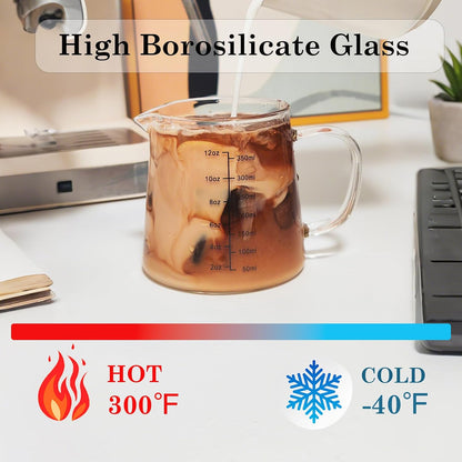Espresso Cups12OZ, Espresso Accessories, Expresso Shots Cup, Heat-resistant Glass Measuring Cup, Milk Frothing Pitcher, Frother Cup, Creamer Container, Dishwasher/Microwave/Stovetop Safe