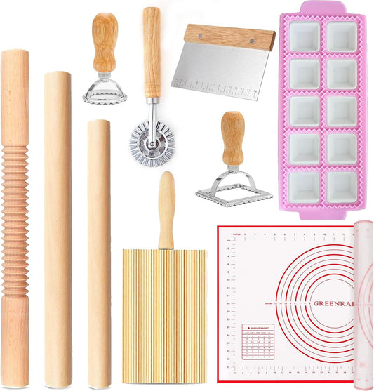 Pasta Making Tools Set, 10 Pcs Pasta Kit with Ravioli Mold & Gnocchi Board