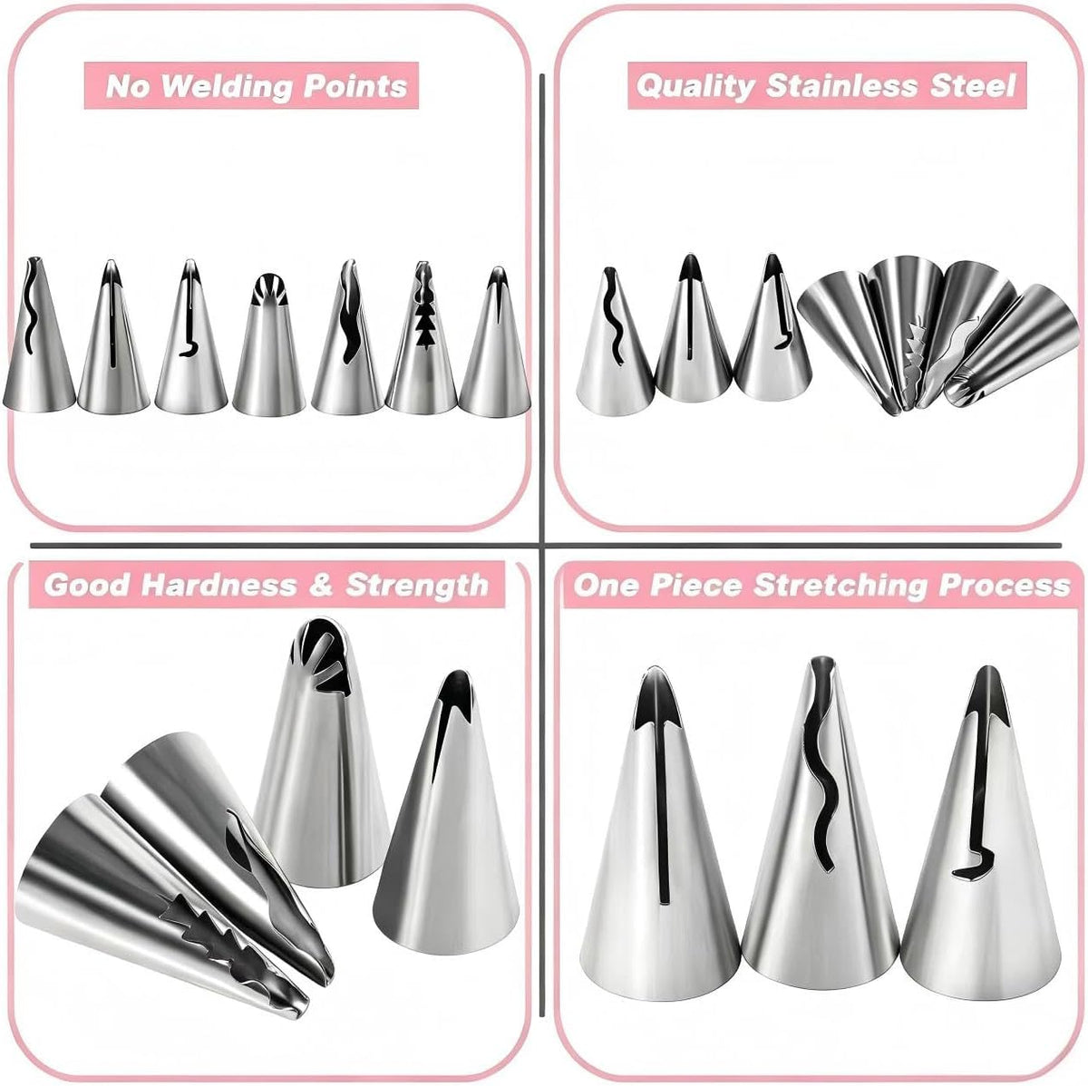 8 Pcs Rose Flower Piping Tips Set,Petal Icing Tips,PipingRose Nozzle,Stainless Steel Cake Decorating Pastry Tools, for CakeDecorating,with A Cleaning Brush (Rose-8pcs)