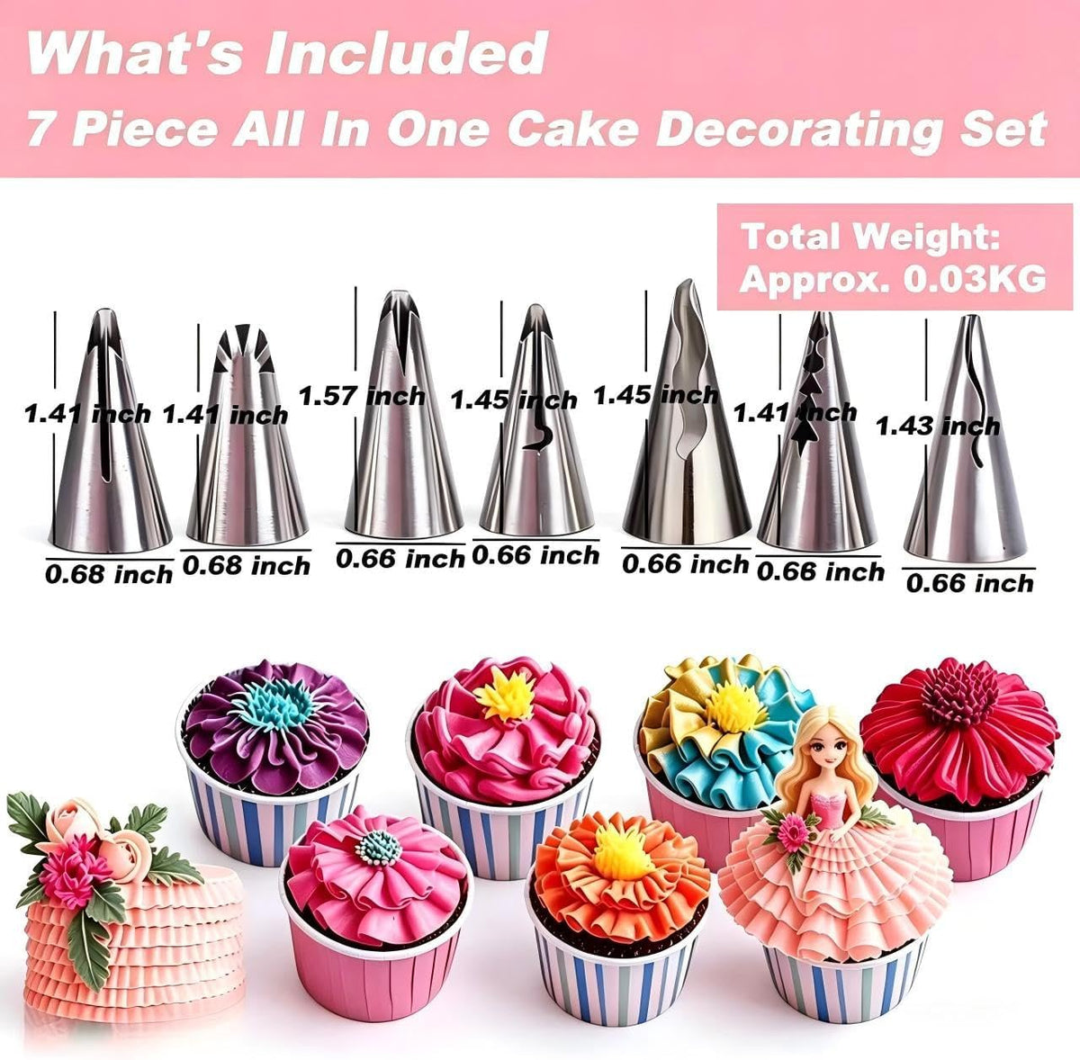 8 Pcs Rose Flower Piping Tips Set,Petal Icing Tips,PipingRose Nozzle,Stainless Steel Cake Decorating Pastry Tools, for CakeDecorating,with A Cleaning Brush (Rose-8pcs)
